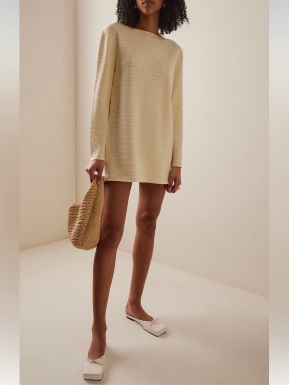 ELCE SWIM Textured Cream Knit Mini Dress open back NWT